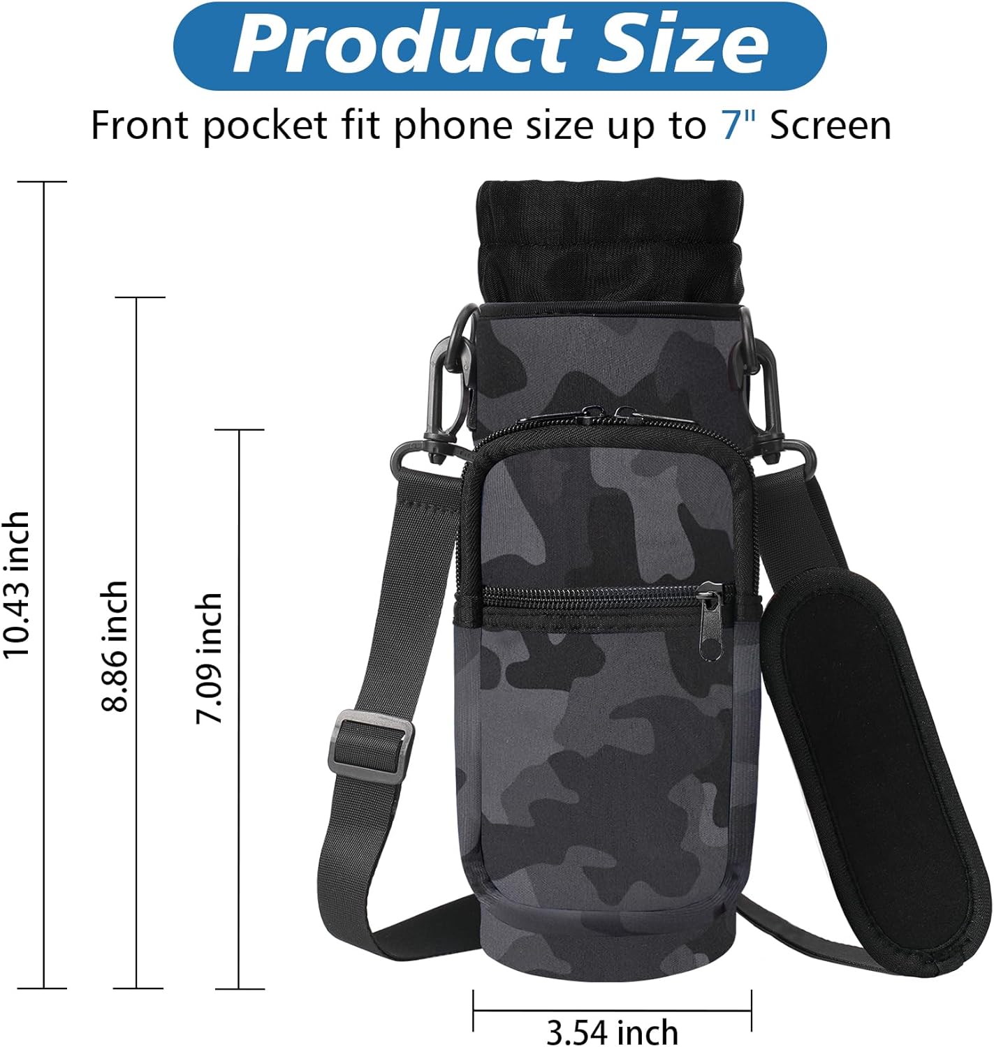 32 40 oz Water Bottle Carrier with Strap, Neoprene Water Bottle Sleeve Bag with 2 Pockets Insulated Flask Sling Holder for Walking Hiking Gym