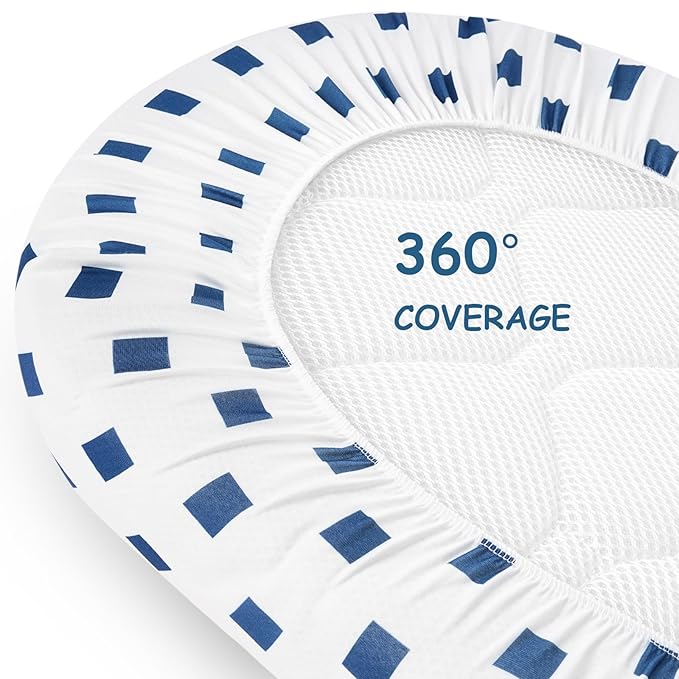 Yoofoss Bassinet Sheets for Baby,3-Pack Fitted Bassinet Sheets Set Compatible with Halo Bassinest Swivel Sleeper,Baby Delight,Angelbliss,Soft Breathable Bassinet Mattress Sheets (Dark Blue+Dinosaurs)