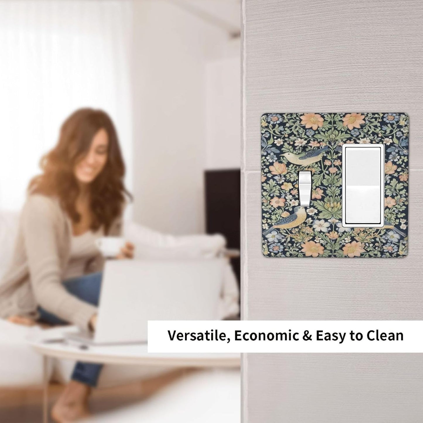 Decorative Outlet Covers Rustic Morris Birds Green Leaf Flower 2 Gang 1 Gang Wall Plate Cover Single Toggle Rocker Combo Light Switch Cover Plate Face Plate for Country Bedroom Decor