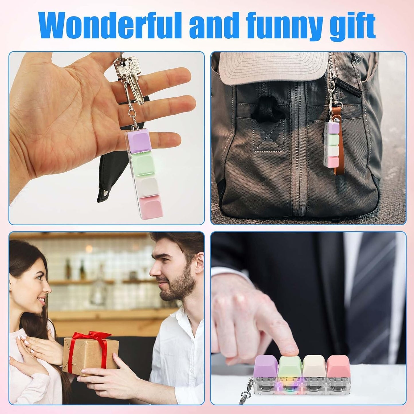 Keyboard Fidget Toy for Adults, Fidget Keyboard Keychain with LED Light Keyboard Fidget Clicker Funny Button Fidget Toy for Decompression Decoration (Color B)