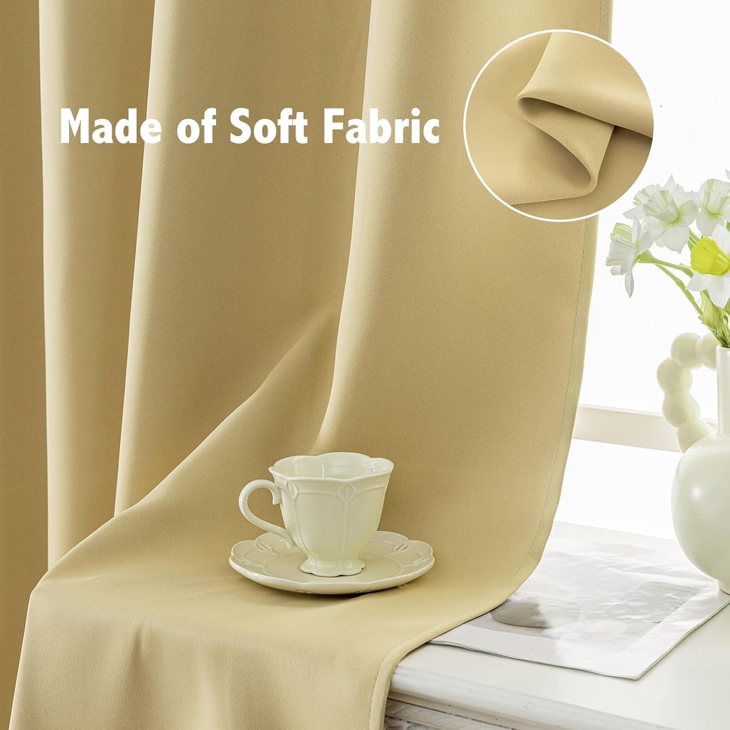 Anytime 100% Blackout Curtain Set, Thermal Insulated & Energy Efficiency Window Draperies for Guest Room, Full Shading Panels for Shift Worker and Light Sleepers(Beige, 2 Panels, 52W x 90L)