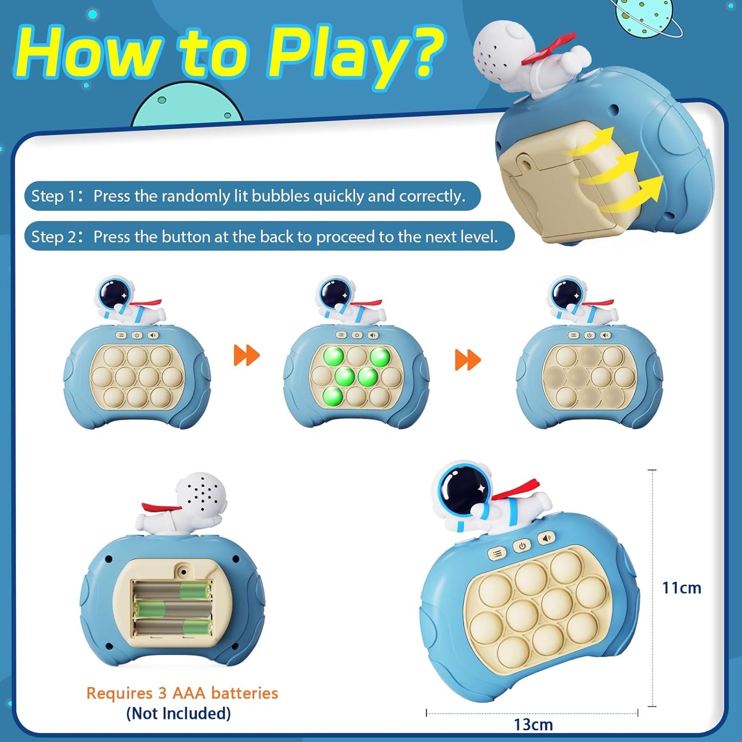 Fidget Toys Light Up Game, Handheld Games for Kids, Quick Push Bubbles Game Console, Autism Sensory Toys Birthday Gifts for Old Boys Girls Kids Teens