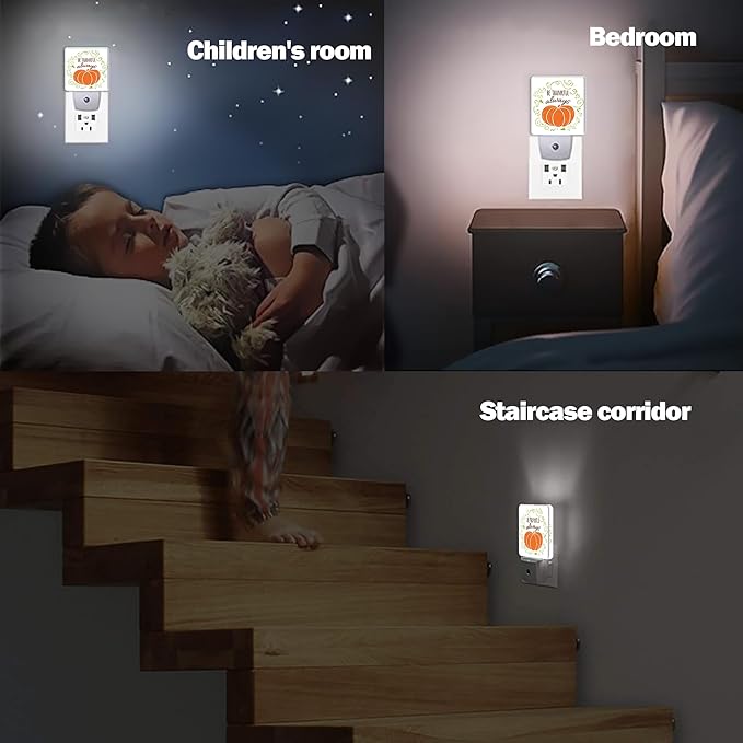 Thanksgiving Pumpkin Dusk to Dawn Night Light, Auto Sensor Lamp Home Indoor Stairway Kitchen Corridor, Night Lights Plug into Wall Decor, Boys Girls Women Men Room Gifts