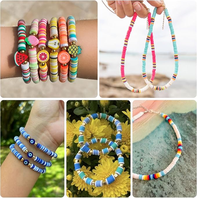 4000pcs Blue Clay Beads for Bracelets Making 6mm Heishi Beads Polymer Flat Round Disc Clay for Jewelry Making Blue Bead Crafts