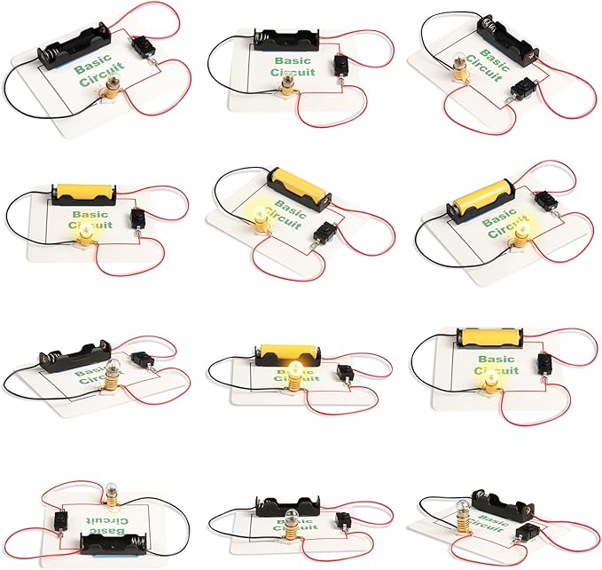 12 Bulk Electric Circuit Kit for Kids Age 6-8 8-12, Basic Circuits Science Light Bulb Experiments for Beginners, Class STEM Projects STEAM Activities, Classroom Educational Circuit Board Building Kits