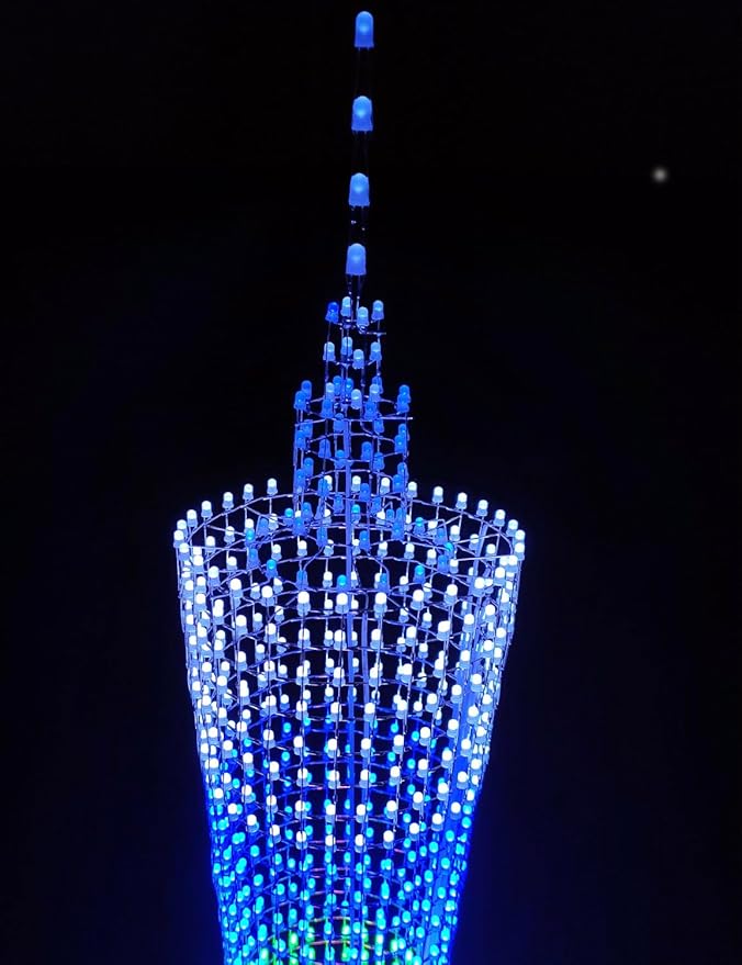 Led Canton Tower Model DIY Electronic Kit, LED Cube Model Handmade Soldering Project Kit, 64 LED Circles, Height 1 Meter. (GZT-64)
