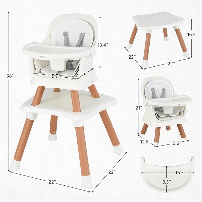 INFANS 8 in 1 Baby High Chair, Convertible Highchair for Babies and Toddlers, Infant Dining Booster Seat, Building Block Table, Kids Stool Table Chair Set with Removable Tray (8 in 1, White)