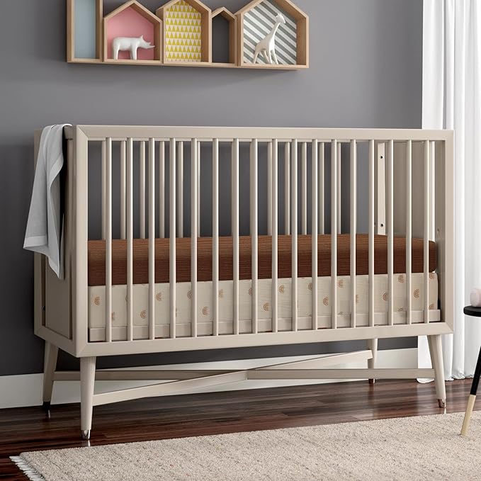 2 Pack Soft Muslin Baby Crib Sheets, 100% Cotton Breathable Double Layer Fitted Sheets for Standard Crib and Toddler Bed Mattresses 28x52 Inches, for Baby Girls and Boys (Brown & Rainbow