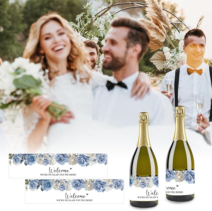 100PCS Wedding Water Bottle Labels Waterproof Greenery Floral Wraps Sticker for Water Bottle Baby Shower Bottle Label for Bridal Shower Party Welcome A06