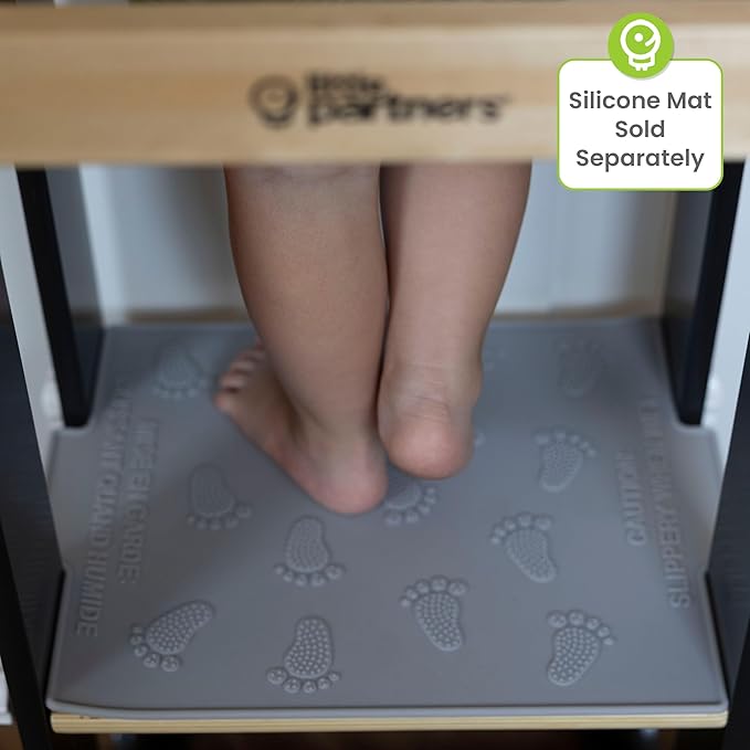 Little Partners Foldable Toddler Tower, Learning Tower Explore 'N Store Montessori Standing Kitchen Tower with Folding Step Stool Platform for Cooking and Learning, Ages 2+ (Charcoal)