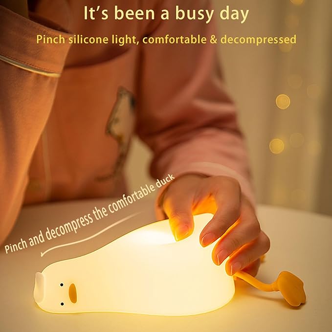 Lying Flat Duck Night Light,Three Level Dimmable Touch Control LED Silicone Duck Lamp, Rechargeable Soft Lights for Bedside Decor