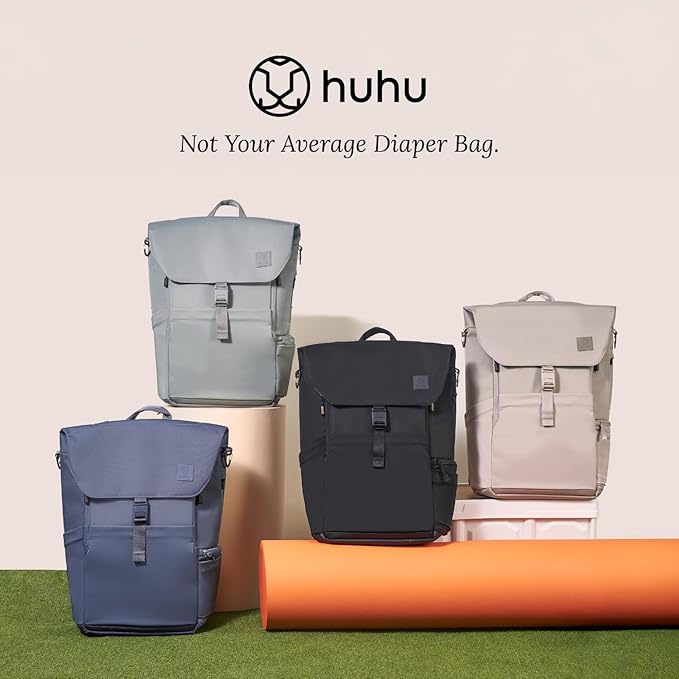 Huhu Diaper Bag Backpack – Baby Bag for Moms & Dads – Water-Resistant, Unisex Travel Kit for New Parents – Includes Changing Pad and 2 Organizer Pouches (Midnight Black)