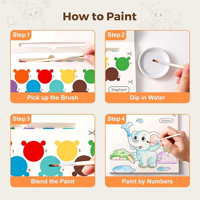 Jar Melo Paint with Water Books for Toddlers, Mess Free Watercolor Painting Activity for Kids Ages 1-3, 2-4, 4-6, Art Craft Coloring Gift with Brush, Airplane Travel Activities for Toddlers, Animals