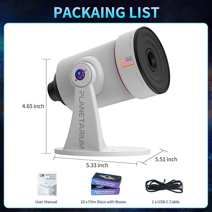 Star Projector,Galaxy Projector Upgraded Clear Lens, 10 Realistic Planetarium Projector Slides Night Lights LED 8 Color for Bedroom, 360° Rotation, 1/2h Timer Function Ultra-Wide Ceiling Projector