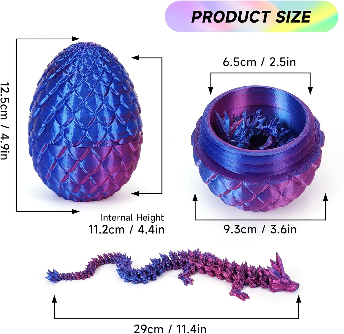 3D Printed Dragon Egg,Dragon Eggs with Dragon Inside,Crystal Dragon Fidget Toys,Full Articulated Dragon Dragon in Egg,Adults Fidget Toys for Autism ADHD(Laser Violet-12inch)