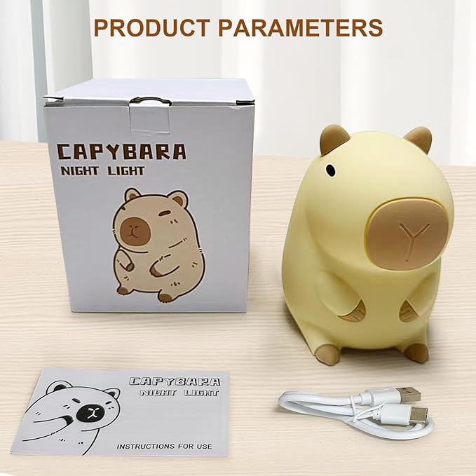 Capybara Night Light, Squishy Rechargeable LED Lamp with Timer, Dimmable Silicone Nightlight for Kids Bedroom, Kawaii Animal Decor for Nursery College Dorm Adults