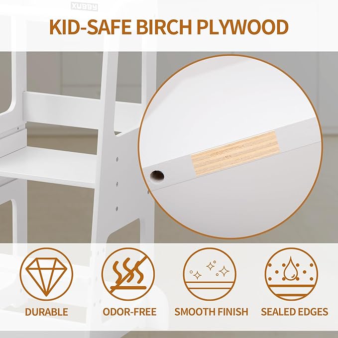 Toddler Kitchen Helper Tower for Ages 1–6 – 3-Level Adjustable Learning Tower with Safety Design, Toddler Standing Tower & Kitchen Helper Stool, CPC Certified, White