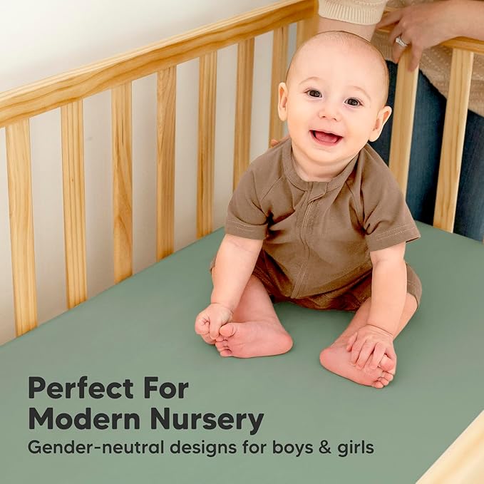 2-Pack Waterproof Baby Crib Sheets for Boys, Girls - 52x28 Viscose Derived from Bamboo Toddler Bed Sheet Neutral, Fitted Crib Mattress Protector Cover for Baby Bedding, Soft & Gentle (Hedges)