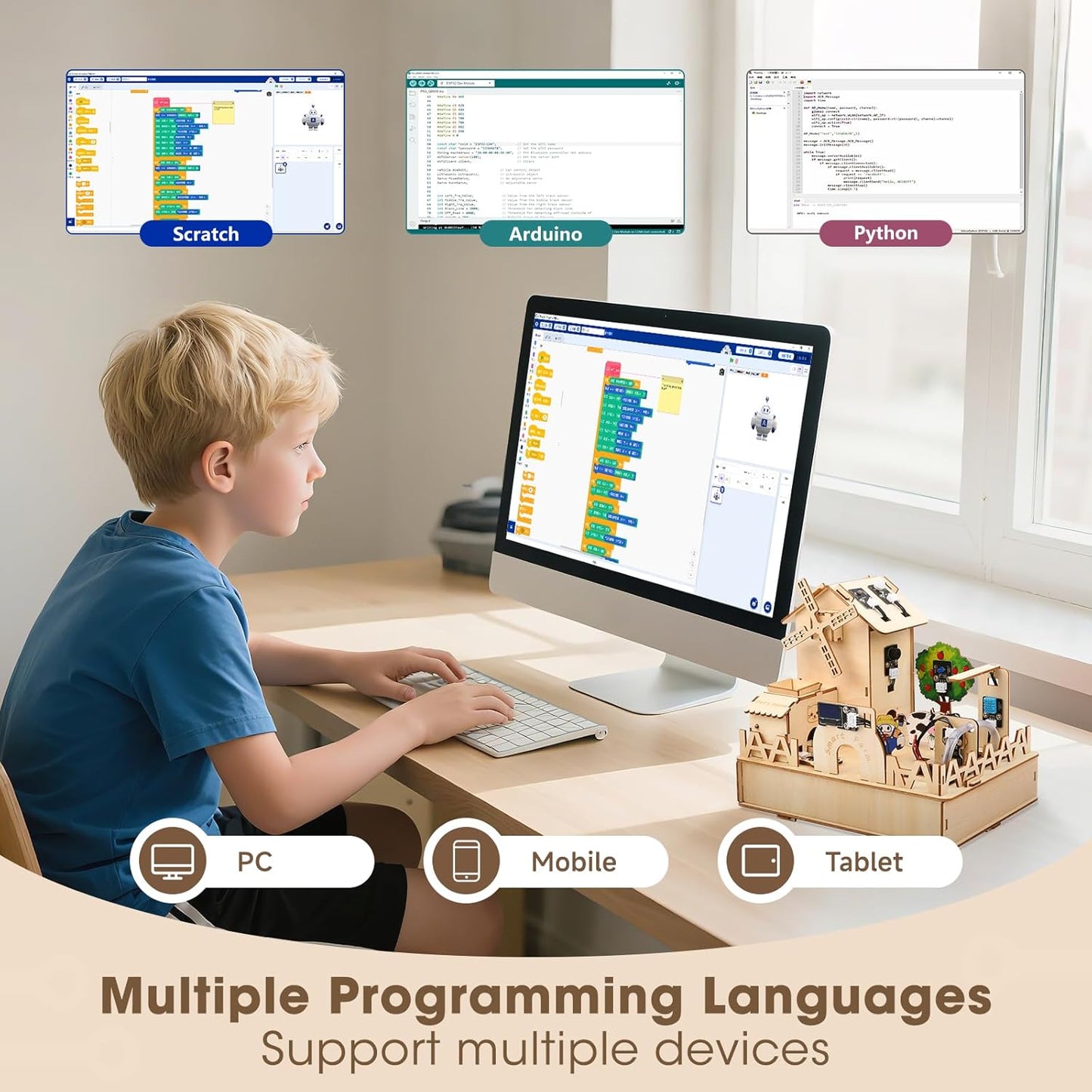 STEM Kit for Kids Age 12+, ACEBOTT ESP32 Smart Farm STEM Kit Compatible with Arduino & Scratch, Build IoT Greenhouse, Automatic Watering & Pet Feeder, DIY Coding Project Gift for Teens & Adults