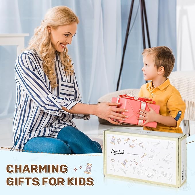 Musical Instruments for Toddlers,POGOLAB Montessori Toys,Educational Wooden Percussion Toys,Gifts for 3 Years Old Boys and Girls, Xylophone,Cymbal,Tambourine,Maraca,Hand Bells,Chime bar