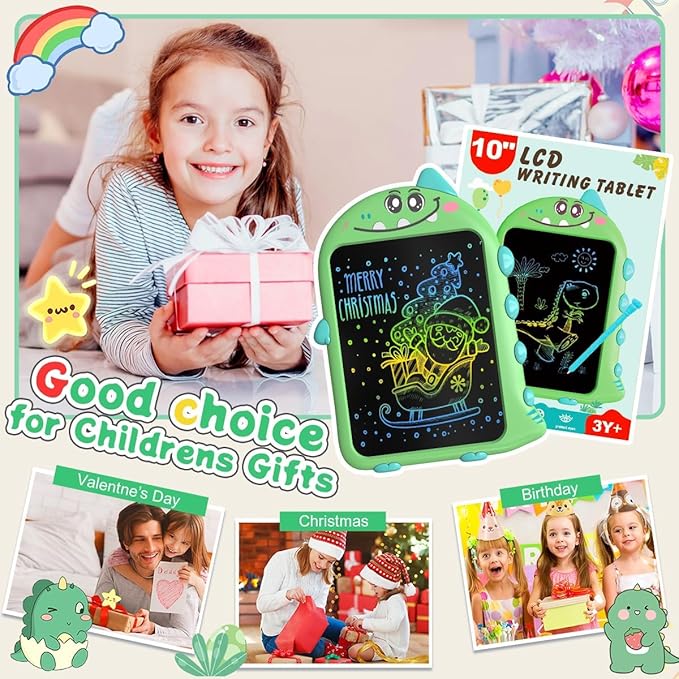10 Inch LCD Writing Tablet for Kids, Brithday Gifts for Kids, Electronic Drawing Pad Toys, Dinosaur Drawing Pad for Toddlers Ages 2 3 4 5 6 7 Travel Learning Board (Green)
