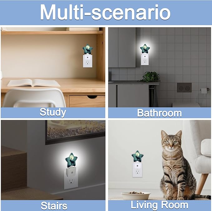 Night Light,Forest Deer Plug into Wall with Dusk to Dawn Light Sensors,Moon Misty Mountains Warm Star Nightlights for Bedroom,Bathroom,Hallway,Kitchen Home Decor Desk Lamp