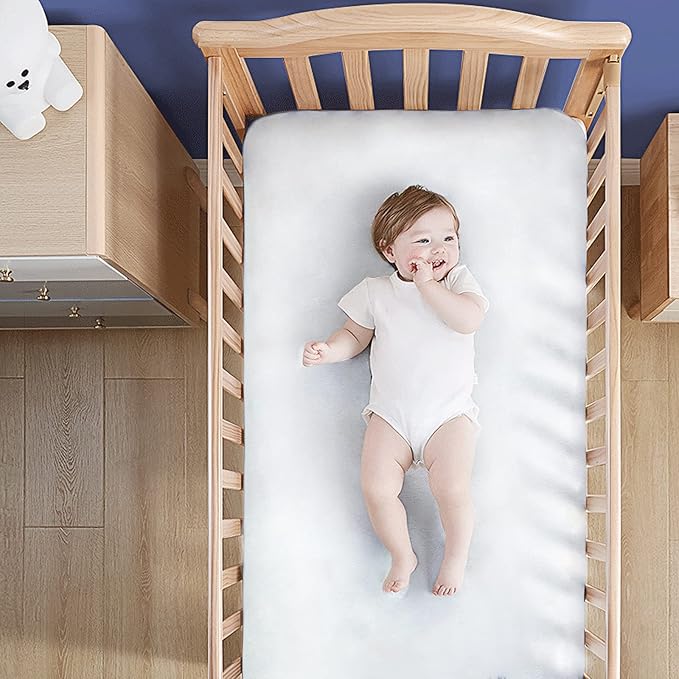 Fitted Crib Sheet 100% Cotton 52"x28"x8", 2 Pack Crib Mattress Sheet Set Fit for Standard Crib and Toddler Bed Mattress, Baby Crib Sheets Boys Girls, White