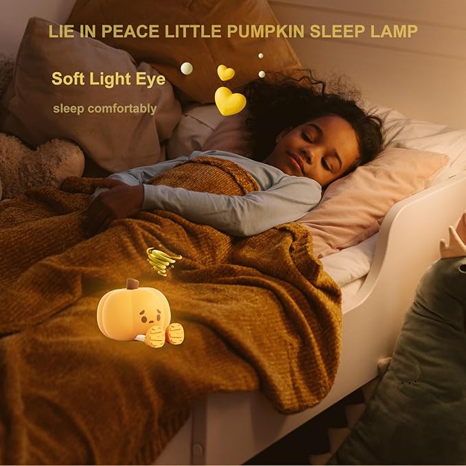 Pumpkin Night Light,LED Squishy Funny Pumpkin Lamp, Dimmable Silicone Light Up Nursery Nightlight, Rechargeable Cute Bedside Night Touch Lamp for Kids Girls (Pumpkin)