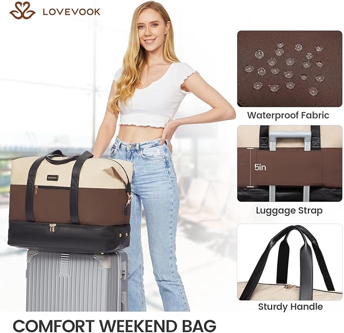 LOVEVOOK Weekender Bag, Large Travel Duffel Bag for Women with 2 Packing Cubes, Carry on Overnight Bag with Shoe Compartment, Mom Hospital Bags for Labor and Delivery