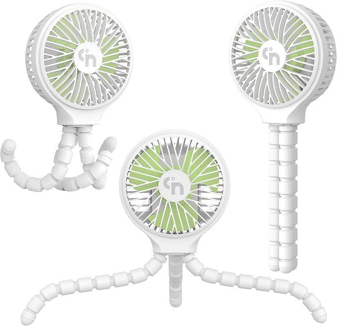 HomeLifairy Portable Stroller Fan, USB or Rechargeable Battery Operated with 3 Speeds and 360°Rotate, Cooling Clip On for Baby Crib Travel Car Seat White