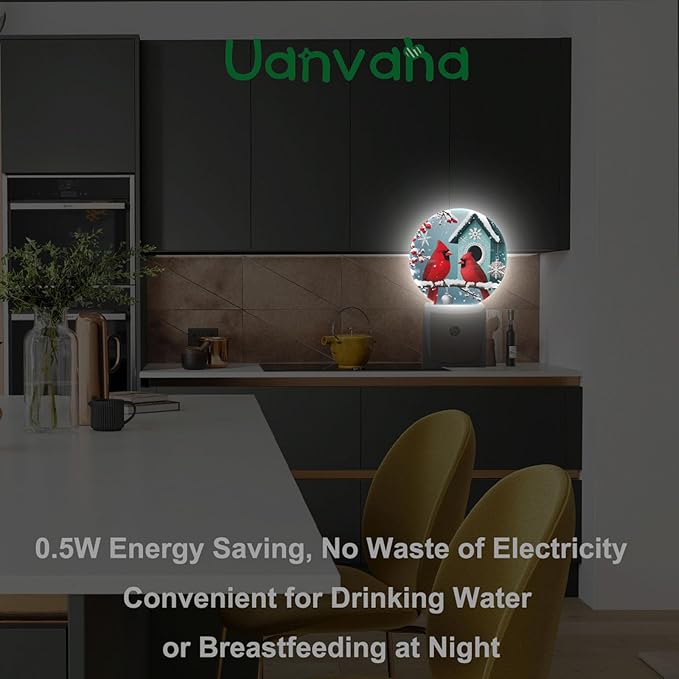 Bird Cardinal Night Light Snowy Tree Red Birds on Branch Winter Plug-in Nightlight Energy Saving 0.5W LED Lighting for Boys Girls Men Women