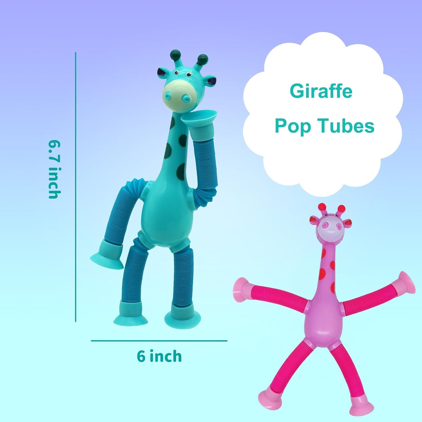 Telescopic Suction Cup Giraffe Toys, 18 Pack Pop Tubes Party Favors for Kids, Kawaii Animals Giraffe Pop Tube Sensory Toys for Classroom Prizes Stocking Stuffers (18 PCS)