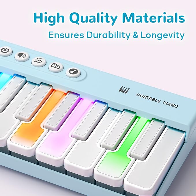 iPlay, iLearn Kids Piano Toy W/Rainbow Lights, Portable Travel Piano Keyboard Toddlers Musical Instrument Learning Toys, Music Interactive Birthday Gift for 2 3 4 5 6 Year Old Boys Children