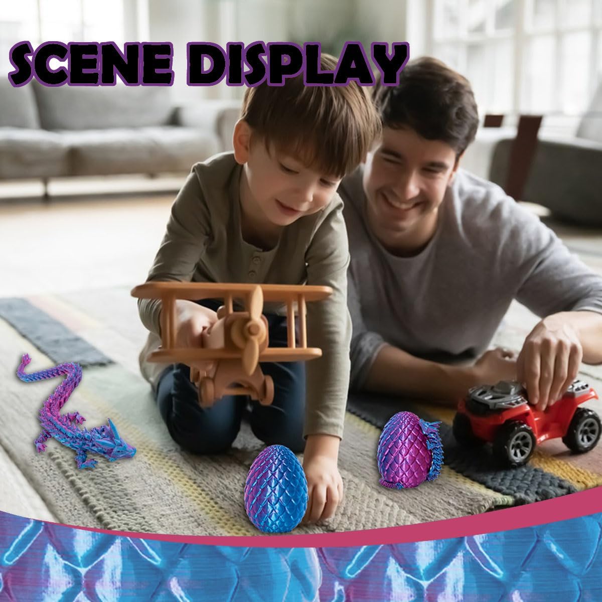 3D Printed Dragon Eggs with Dragon Inside, 12In Laser Purple Dragon Egg Fidget Toy, Executive Desk Articulated Dragon Toy, Home Office Decor