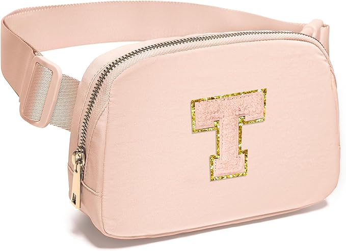 Gitus Gifts for 8 9 10 11 12 Year Old Girls Belt Bag Fanny Pack Crossbody Bags with Initial Letter Patch Cute Stuff Birthday Gifts for Teen Girls Women Personalized Trend Stuff (Coral Pink-T)