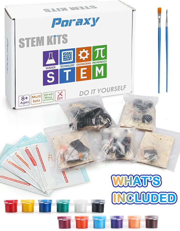 Poraxy STEM Kits for Kids Ages 8-10-12, 6 Set Model Car Kits, 3D Wooden Puzzles, Educational Science Experiment Projects Crafts Kits, Building Toys, Gifts for Boys and Girls 8 9 10 11 12 13 Year Old