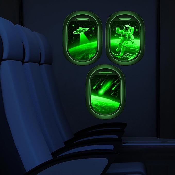 Glow in The Dark 3D Space Wall Decals, Set of 3 Galaxy Window Stickers for Wall, Space Themed Room Decor for Kids Boys (Green)