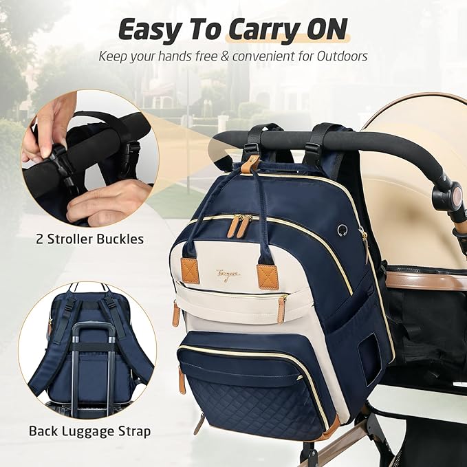 Diaper Bag Backpack - Extra Large Diaper Bag for 2 Kids Twin, Travel Baby Bags for Mom Dad 25-37L Expandable with Changing Pad Earphone Hole, Apricot Blue