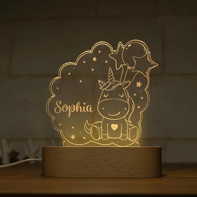 Night Light for Kids Room Personalized, Nursery Room Decor, Custom W/Name, Bedside Lamp, Birthday Gifts for Boys and Girls, Unicorn