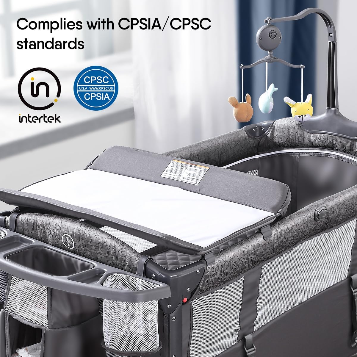 BabyBond Baby Bassinet Bedside Crib, Pack and Play with Sheet, Diaper Changing Table and Music Mobile from Newborn to Toddles, Portable Large Playard