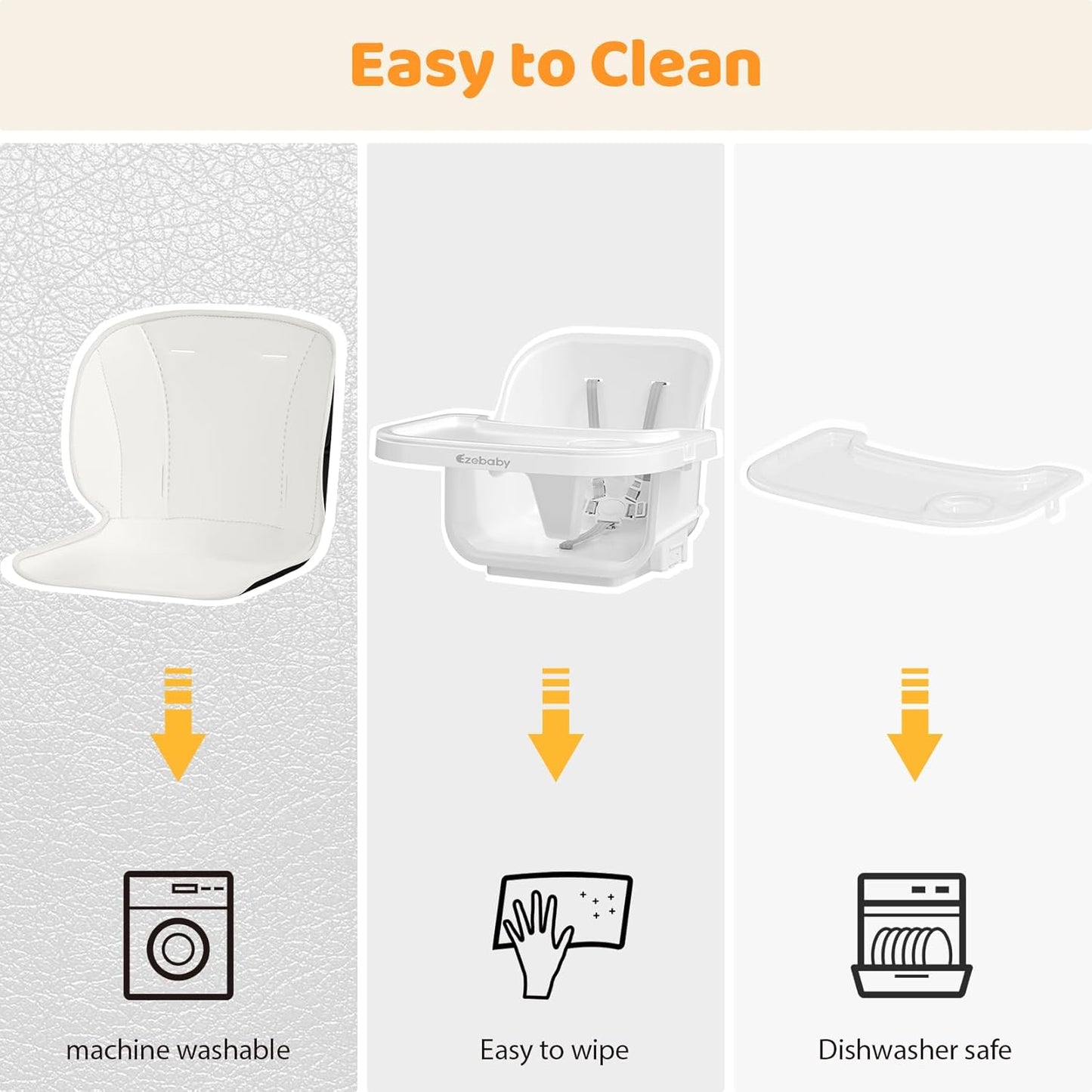 Ezebaby Folding Wooden High Chairs, 3-in-1 Convertible Baby High Chair, Dining Booster Seat, Toddler Chair, Easy Clean High Chairs for Babies and Toddlers with Large Adjustable Tray- Solid White