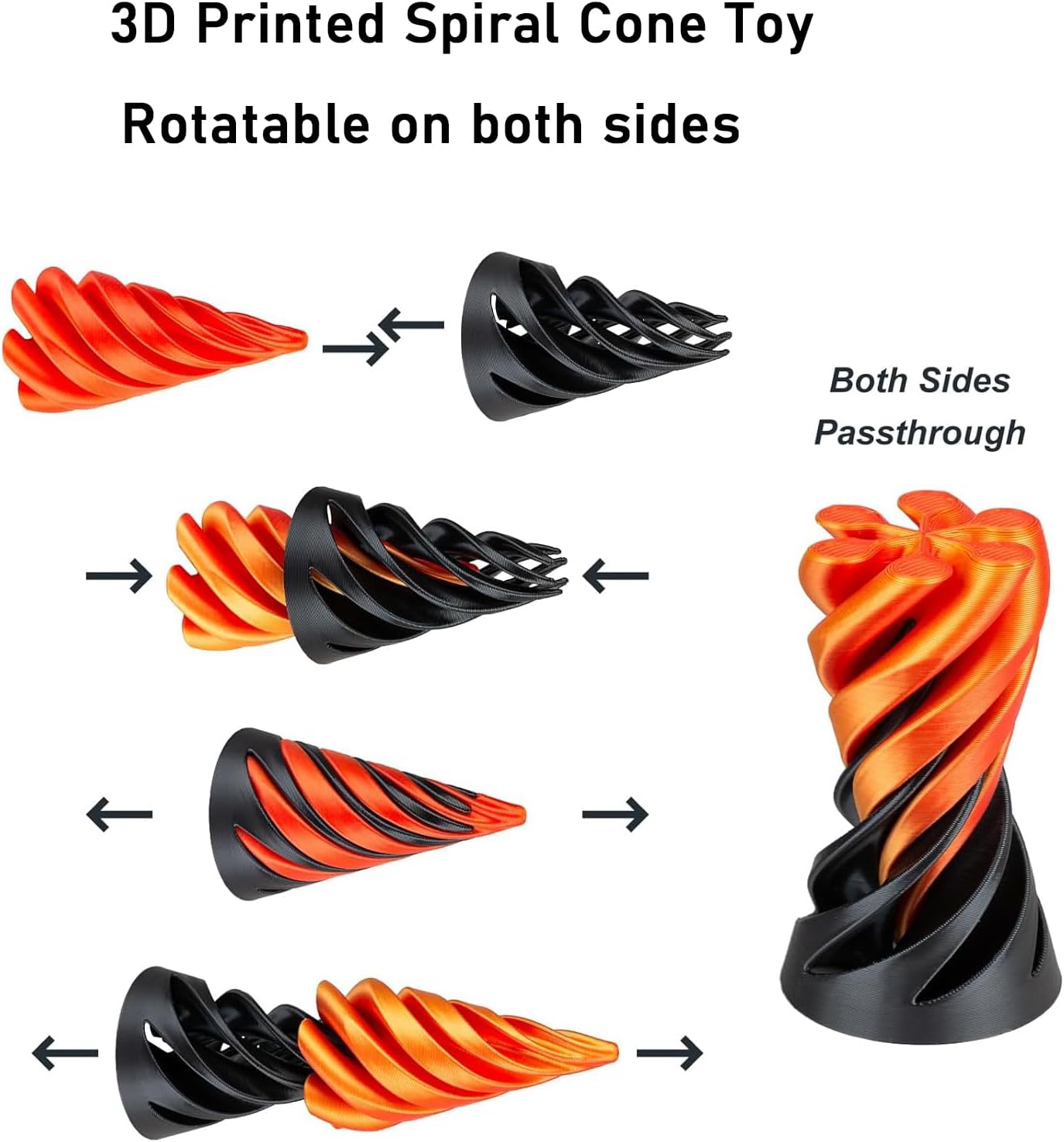 Impossible Pyramid Passthrough Sculpture, 3D Printed Spiral Cone Toy,Pass Through Pyramid Fidget Toy 3D Printed Spiral Cone Fidget Toy, Relax Anxiety Toy for Children Adult (2PCS)