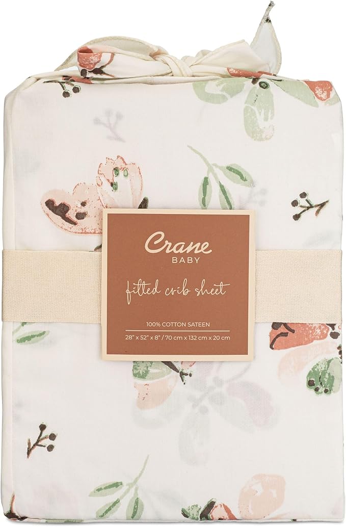 Crane Baby Crib Sheet - 100% Cotton, Breathable Fitted Sheet for Standard Crib Mattress (28"x 52"), Butterfly Pattern for Boys and Girls