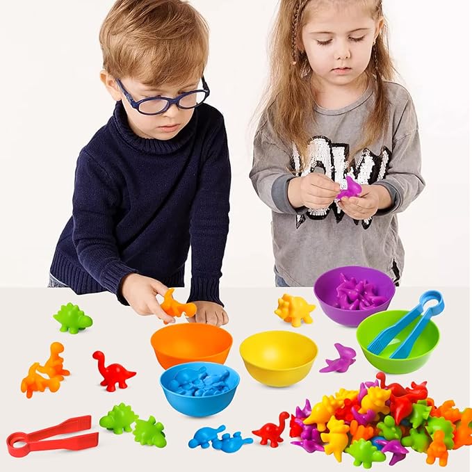JOCHA Color Sorting and Counting Dinosaurs Toys for Toddlers 3 5 4 Years Old Preschool Matching Learning Educational Game Montessori Sensory Math Classification Activities Toys for Kids Boys Girls