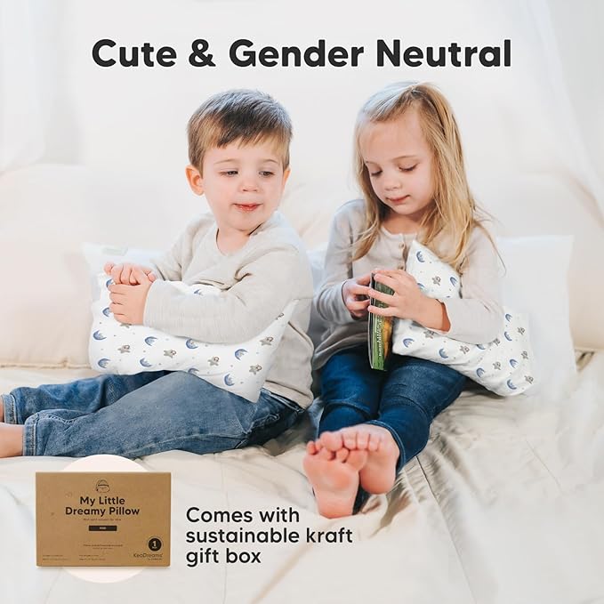 Mini Toddler Pillow with Pillowcase - 9x13 My Little Dreamy Travel Kids Pillow for Sleeping, Toddler Bed, Small, Tiny, Organic Cotton Pillowcase, Soft & Breathable, Kids 2-4 Years Old(Space Drift)