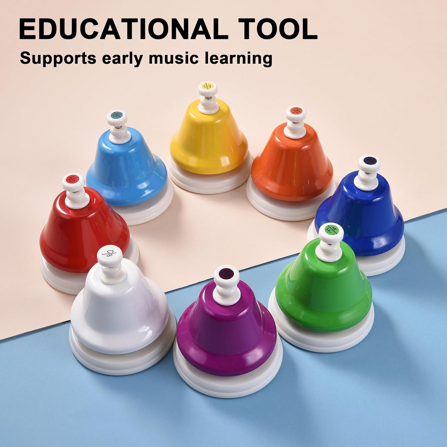 DOMG 8 Note Desk Bells for Kids, Rainbow Diatonic Table Bells, Hand Bells Musical Instrument