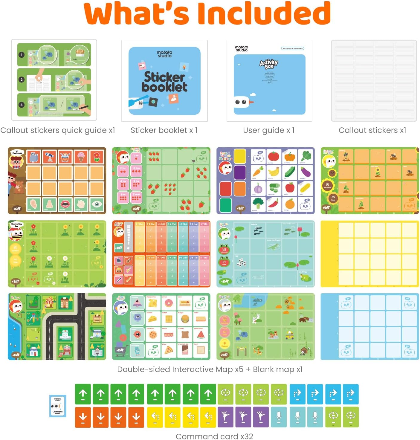 Activity Box, Add-on for Talebot Coding Robot with 6 Double-Sided Interactive Cards with 10 Themes, 98 Stickers, 32 Command Cards, Educational STEM Games for Kids Aged 3-5