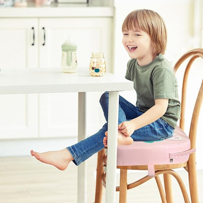 Toddler Booster Seat for Dining Table, Portable Kids Booster Seat with Safety Buckles Portable Increasing Booster Cushion with Non-Slip Bottom (Pink Rabbit)