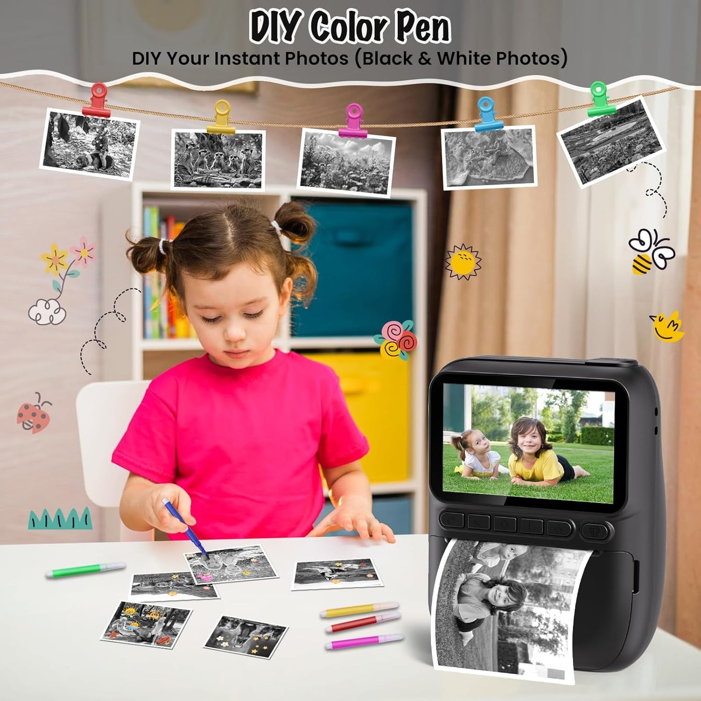 Instant Print Camera for Kids, 3.0" HD 1080P Digital Video Cameras with 3 Rolls of Printer Paper for Toddler, Birthday Gifts Toy for Girls Boys with 32GB SD Card (3.0 Style, Black)