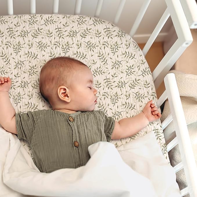 lulumoon Baby Bassinet Sheets Muslin: Cotton Bedside Bassinet Sheets Leaf for Boys - Fitted for Bedside Sleeper Mattress
